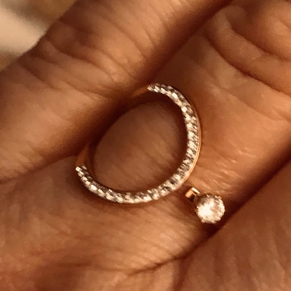 Rose Gold over Stainless steel Ring Loop of Pave CZs goes around to meet cz - Picture 8 of 8